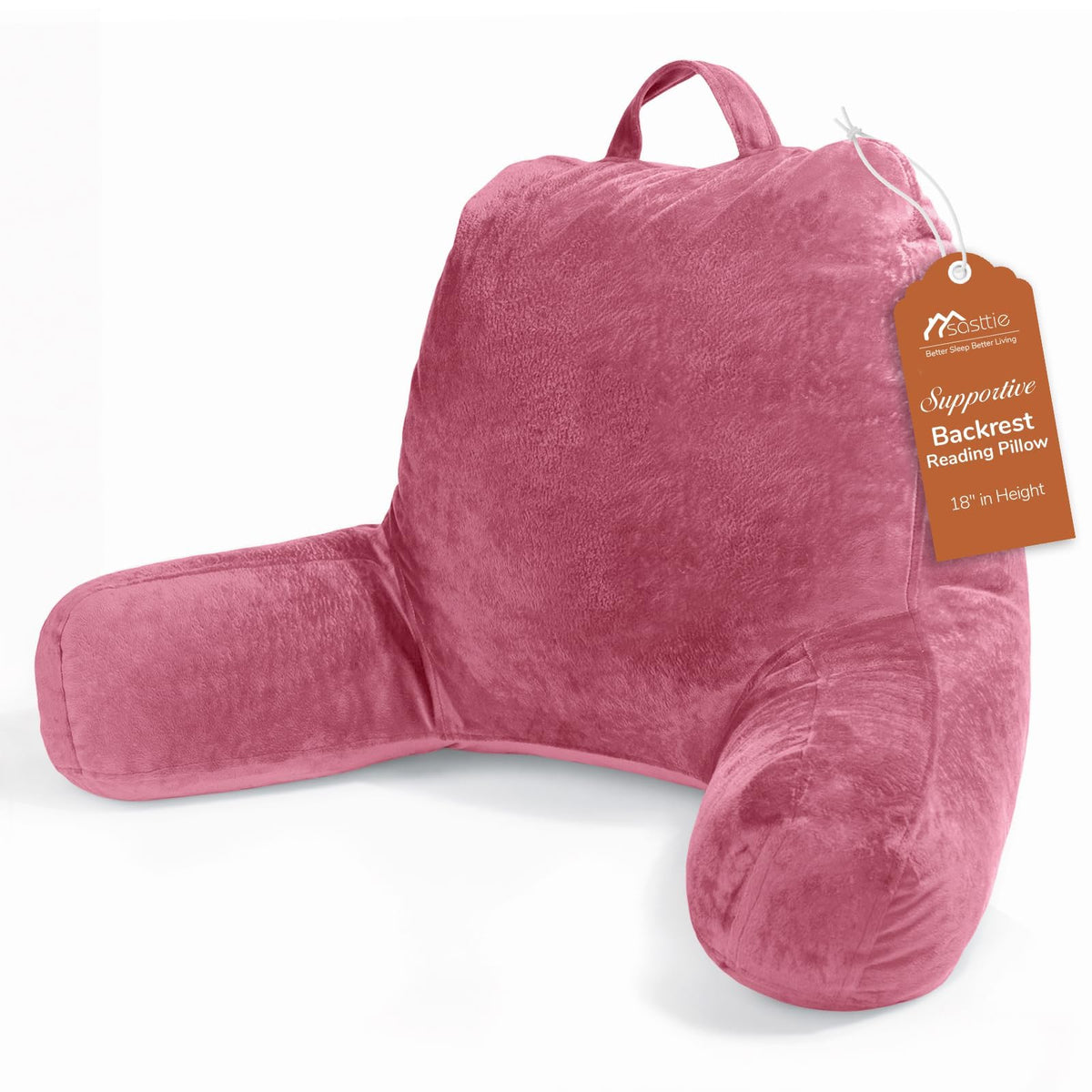 Sasttie reading pillow with rose pink velvet cover for cozy bed reading