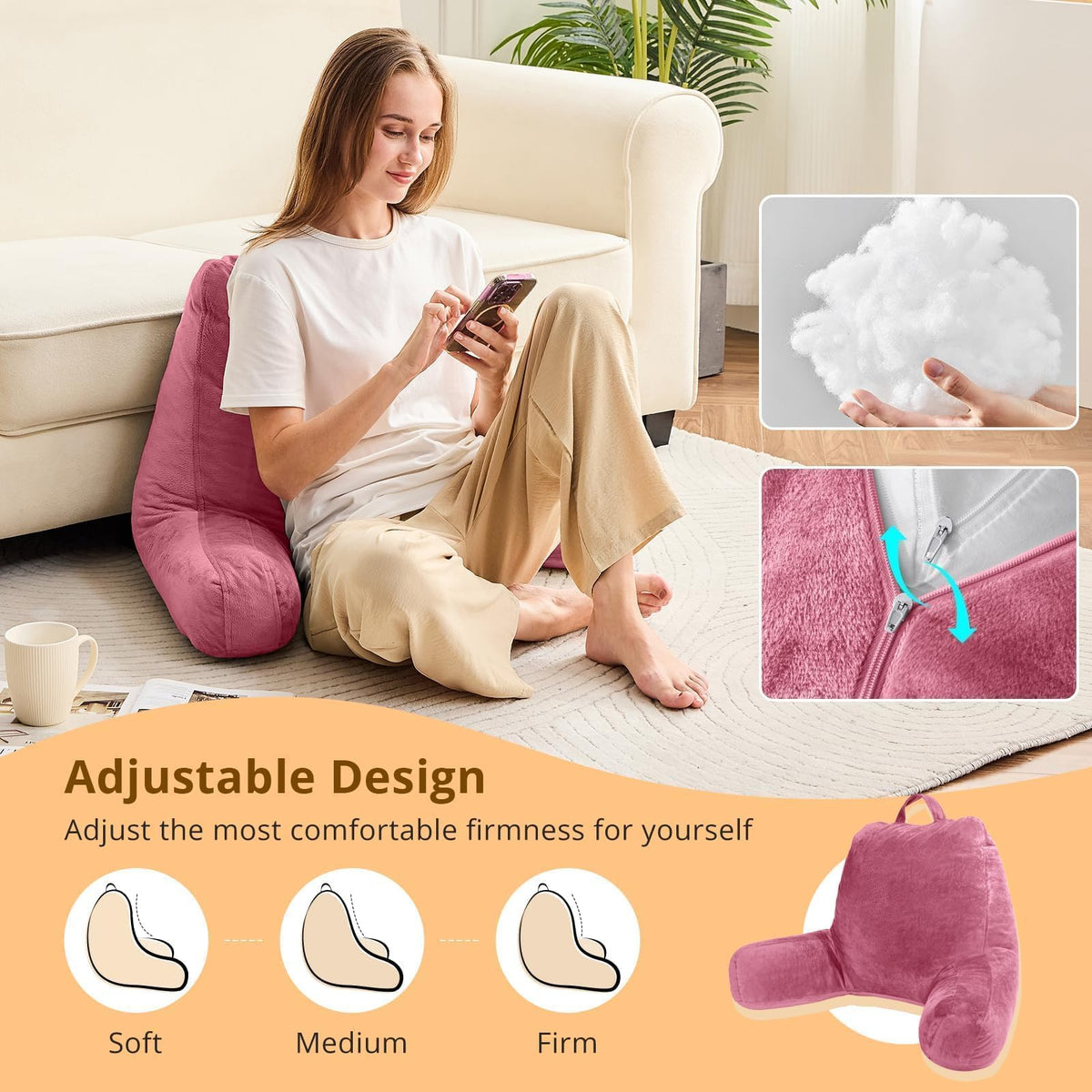 Sasttie reading pillow side profile with back-rest design