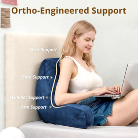 Sasttie pillow on couch shows back support for extended seating.