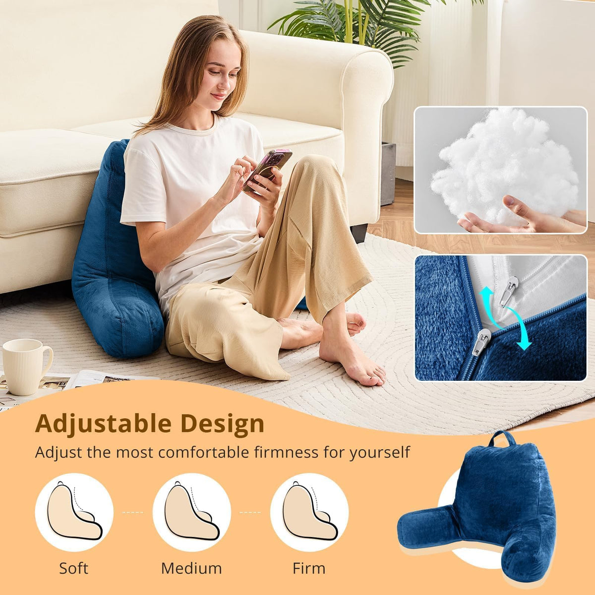 Sasttie pillow on floor demonstrates versatile sitting positions.