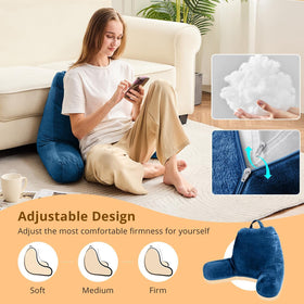 Sasttie pillow on floor demonstrates versatile sitting positions.