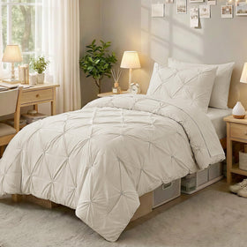 Sasttie twin comforter set with pintuck beige design for a timeless bedroom refresh.