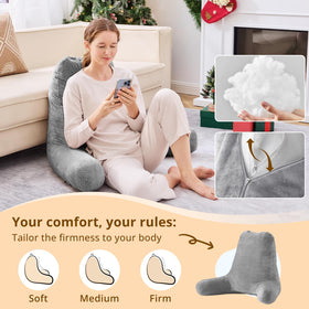 Sasttie dark-grey velvet cover on backrest pillow with removable cover for cleaning