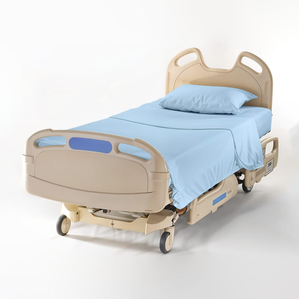 SATEEN BEDDING STORE 3pc flat sheet 66x96 in light blue for crisp comfort.