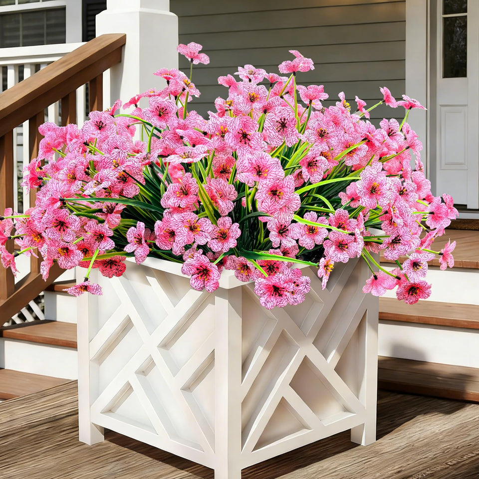 Satefello 20-bundle pink outdoor artificial flowers in a window box for year-round color