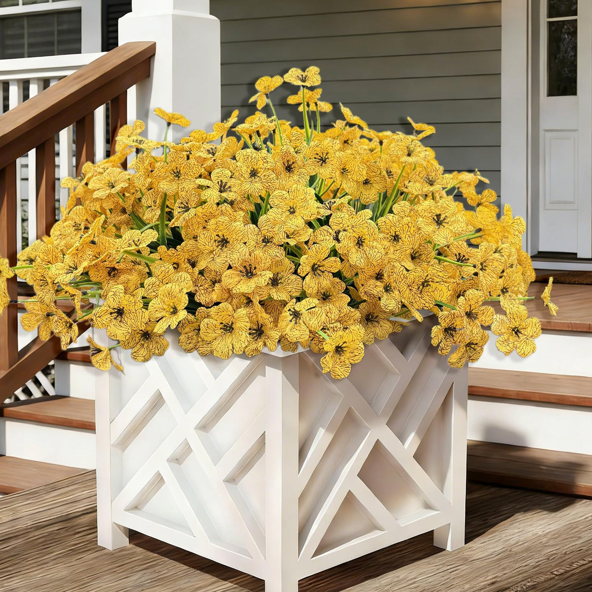 Satefello 20-bundle outdoor artificial flowers in yellow for year-round color.