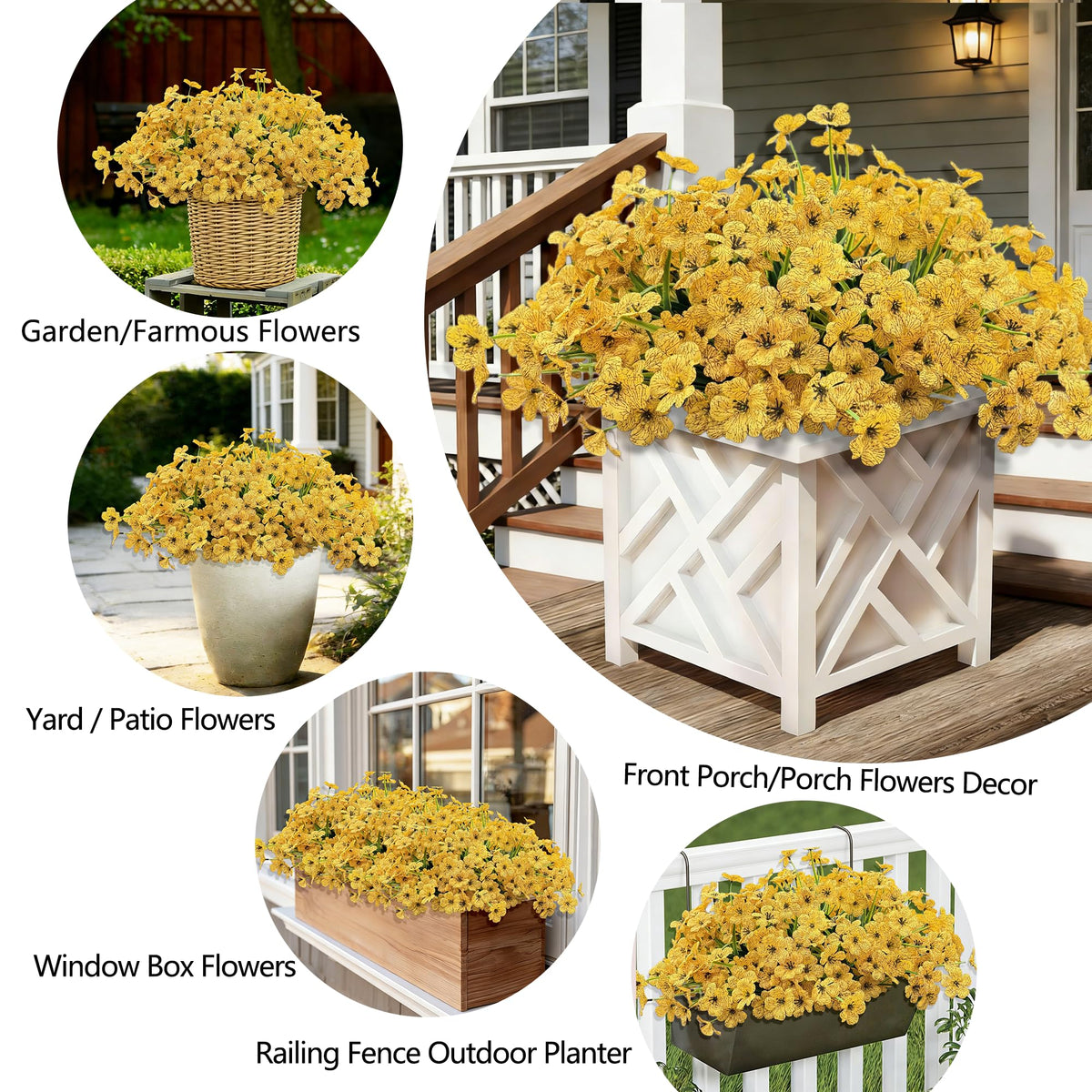 Satefello fake silk flowers ideal for front porch setups.