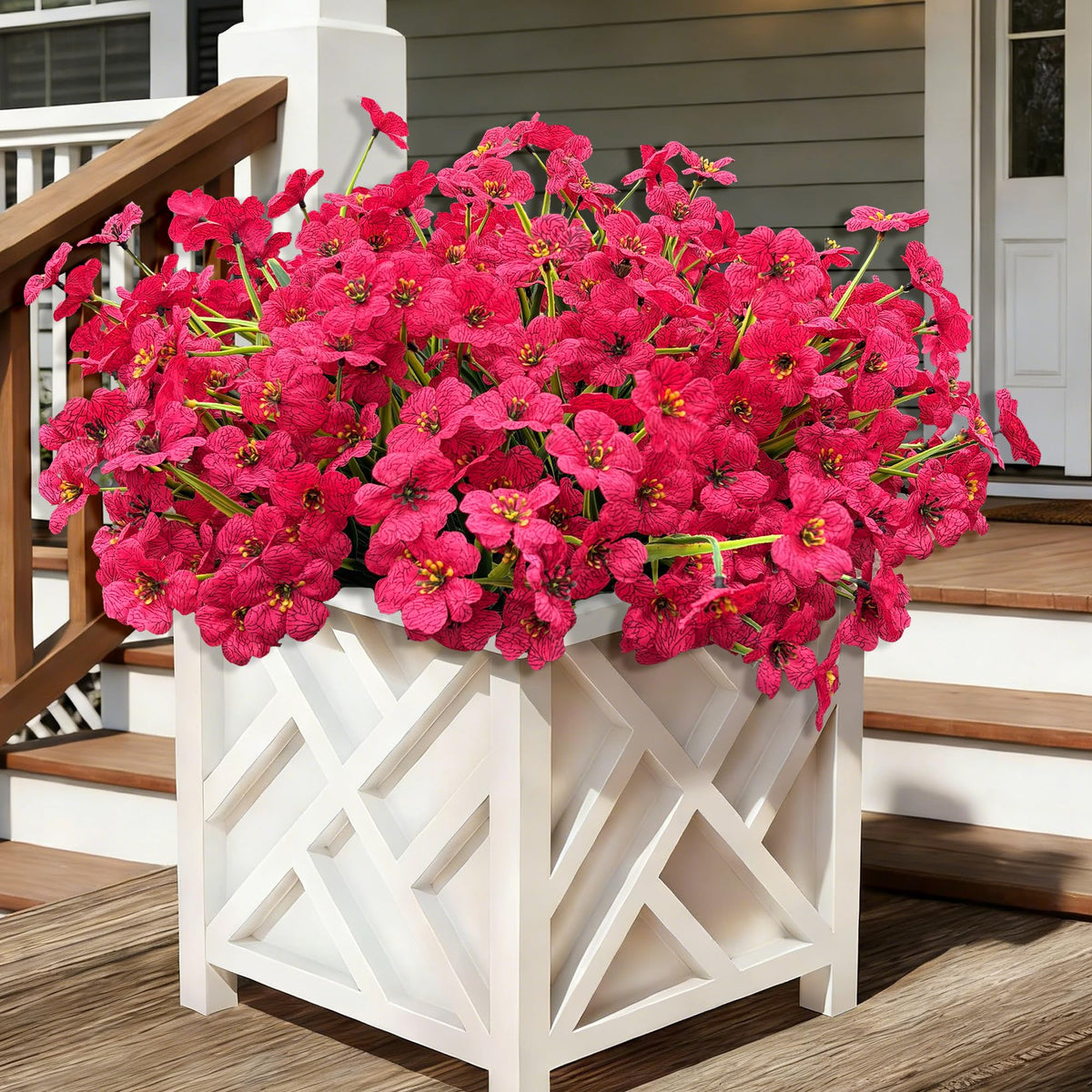 Satefello fuchsia outdoor flowers for porch decor and year-round color.