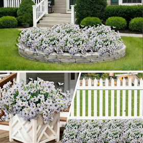 Satefello garden display using UV-resistant artificial blossoms for all-season color