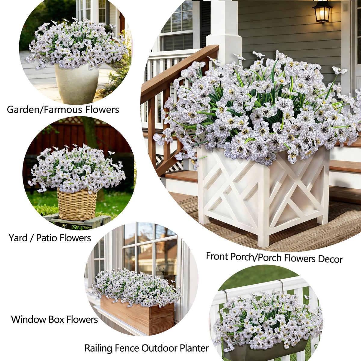 Satefello porch decoration with UV-resistant faux flowers adding durable outdoor charm