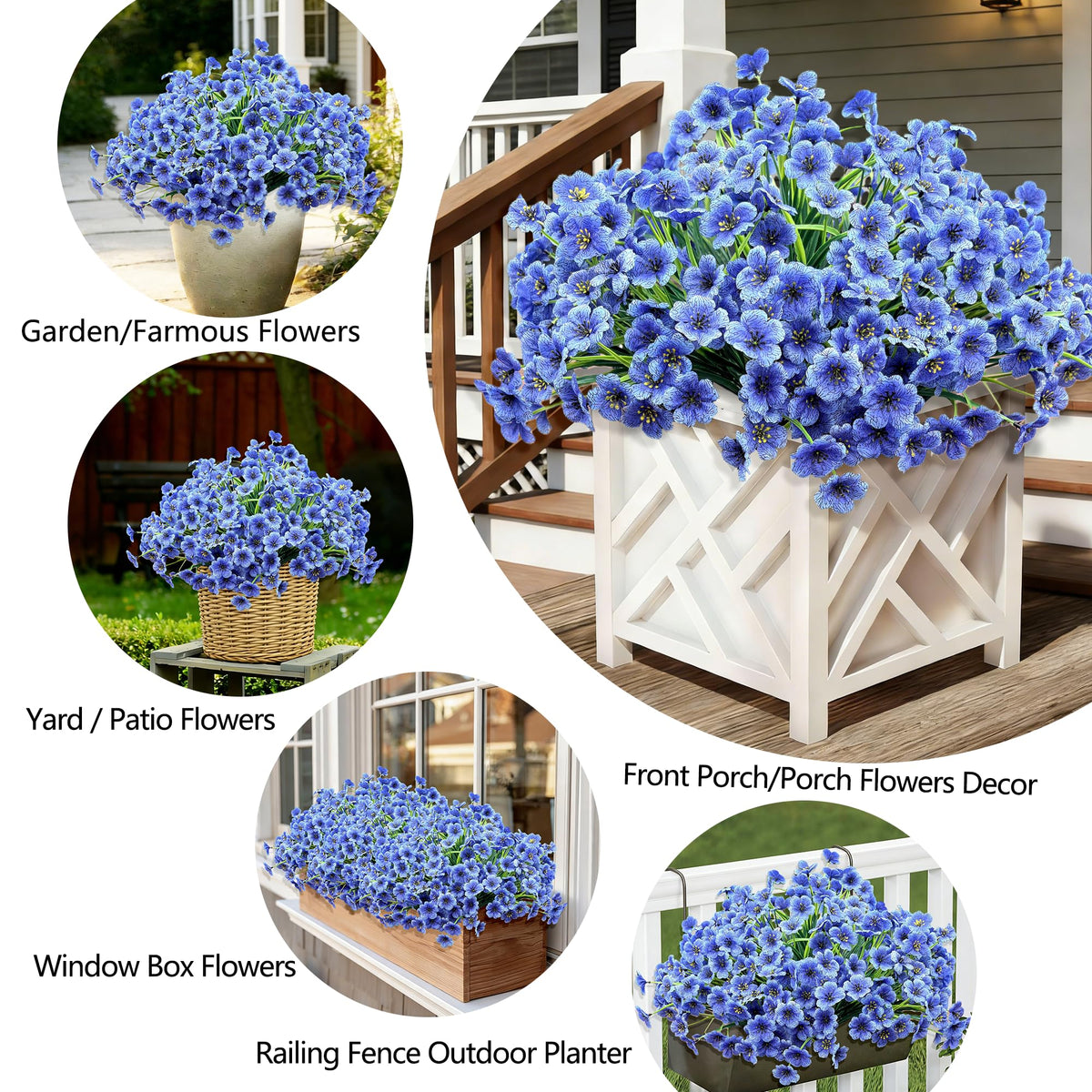 Satefello silk faux flowers enhancing front porch decor with lasting color