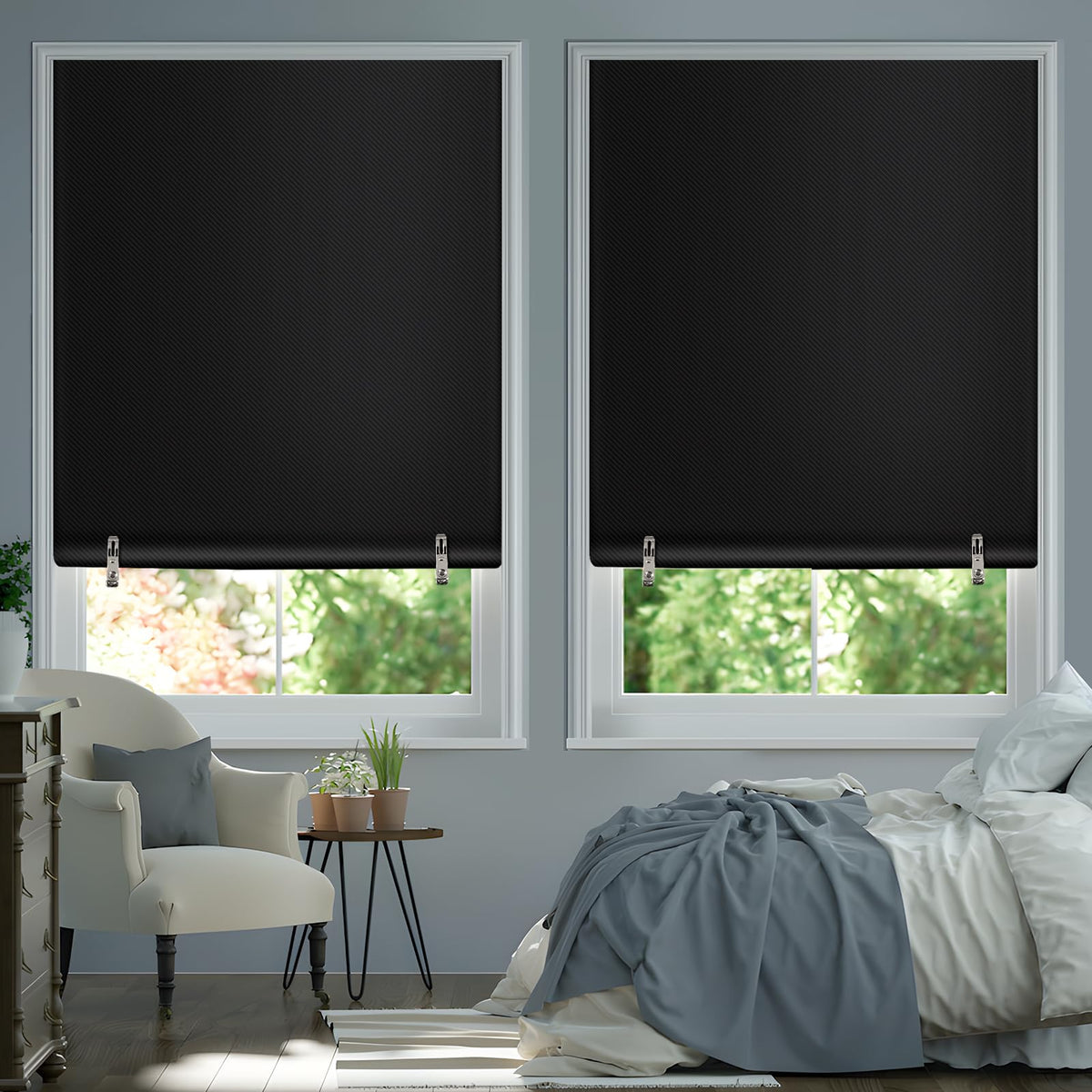 SAUIRS 2Pack cordless blackout shades demonstrate safe, kid-friendly operation.