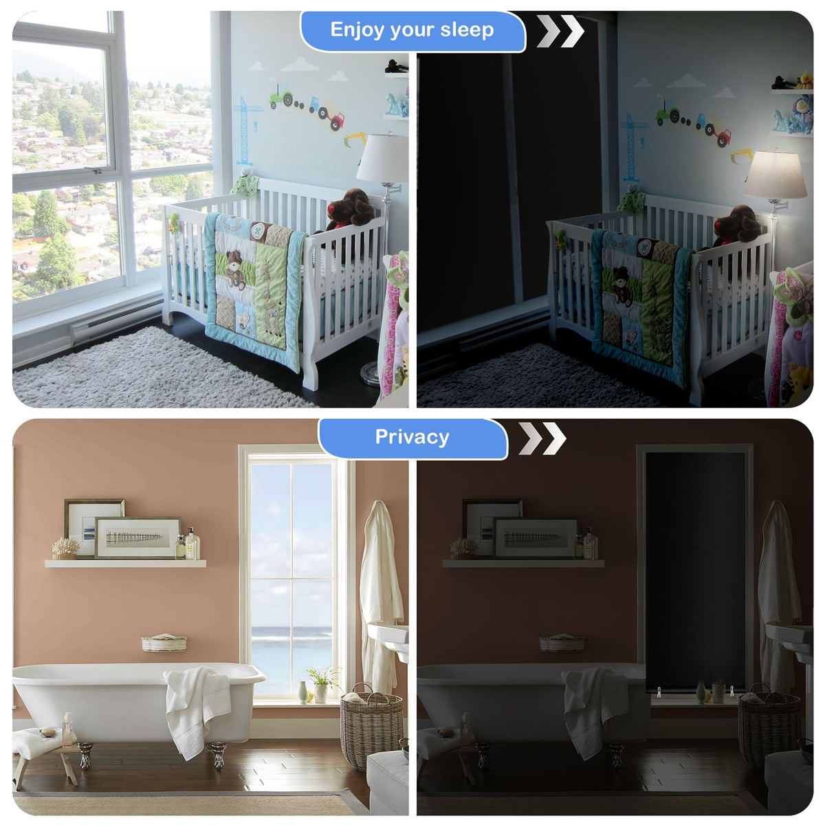 SAUIRS cordless blinds in position for privacy and light control.