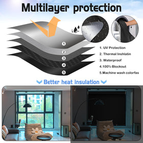 SAUIRS blackout shades show thermal-insulation fabric reducing heat transfer.