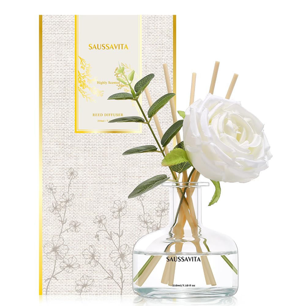 Saussavita Reed Diffuser Set with glass bottle and rose accent for elegant ambience.