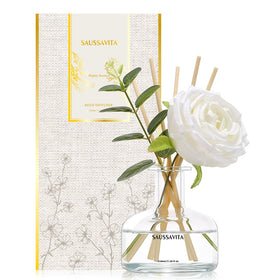Saussavita Reed Diffuser Set with glass bottle and rose accent for elegant ambience.