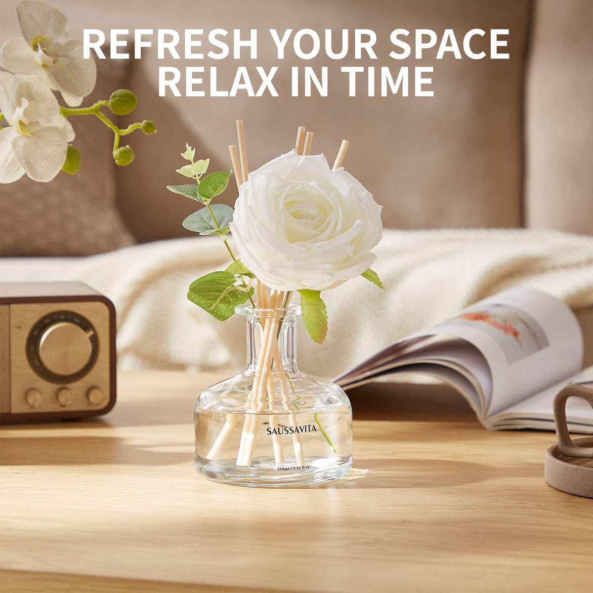 Saussavita set includes seven reeds for customizable scent strength.