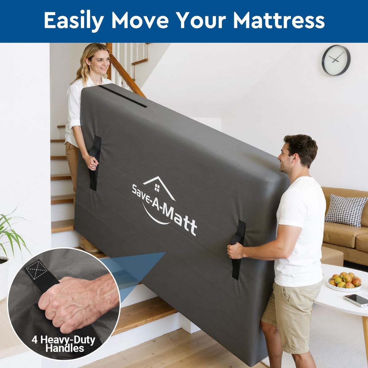 Sturdy zipper seal on SaveAMatt bag keeps mattress secure during transport.