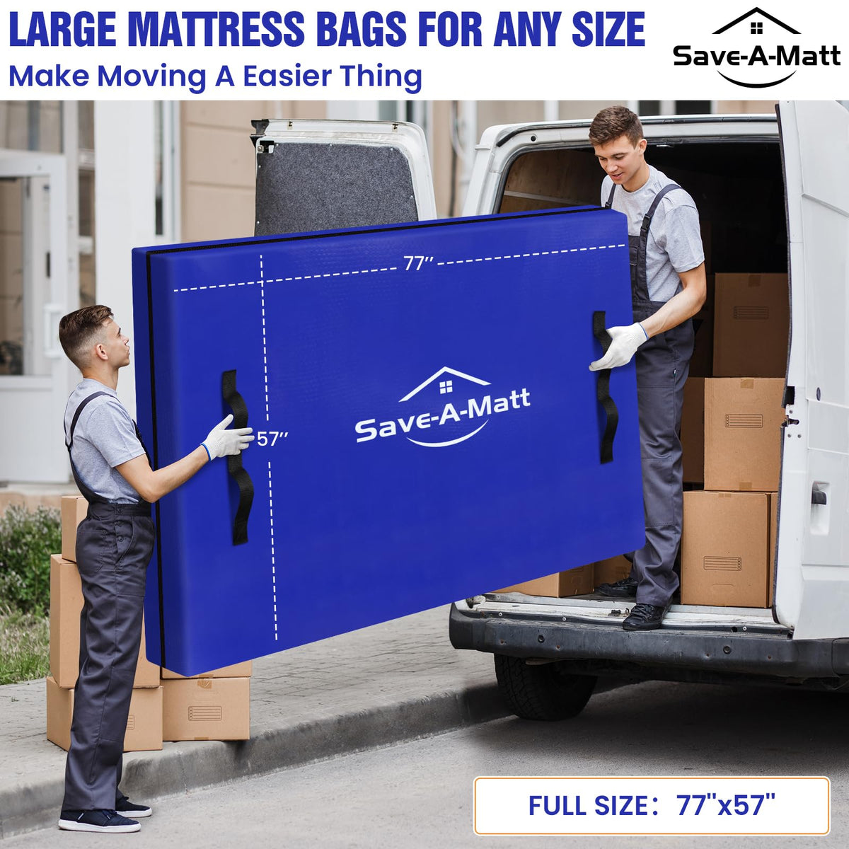 Thick, large-capacity bag accommodates mattresses up to 200 pounds