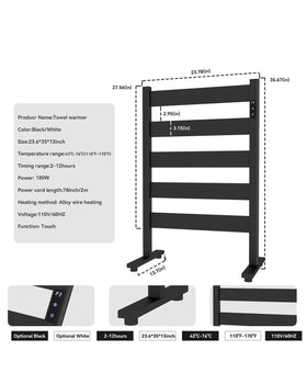Sawlece towel warmer tilt angle showing flexible placement in bathrooms