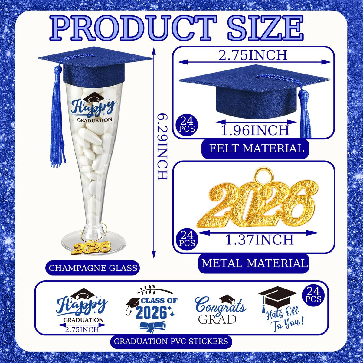Sawysine royal blue felt grad cap tassel adds festive decor