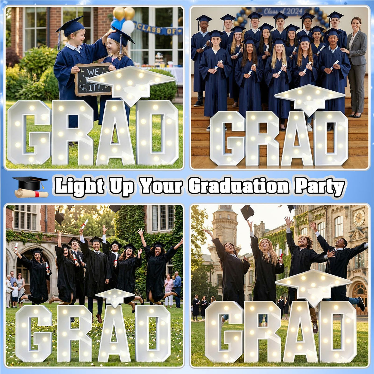 Saxuxu 2026 light-up numbers complete a bold grad display.