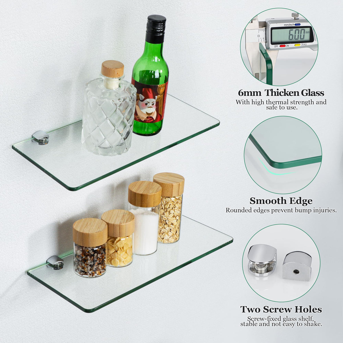 Sayayo three-pack of glass shelves ready for wall installation