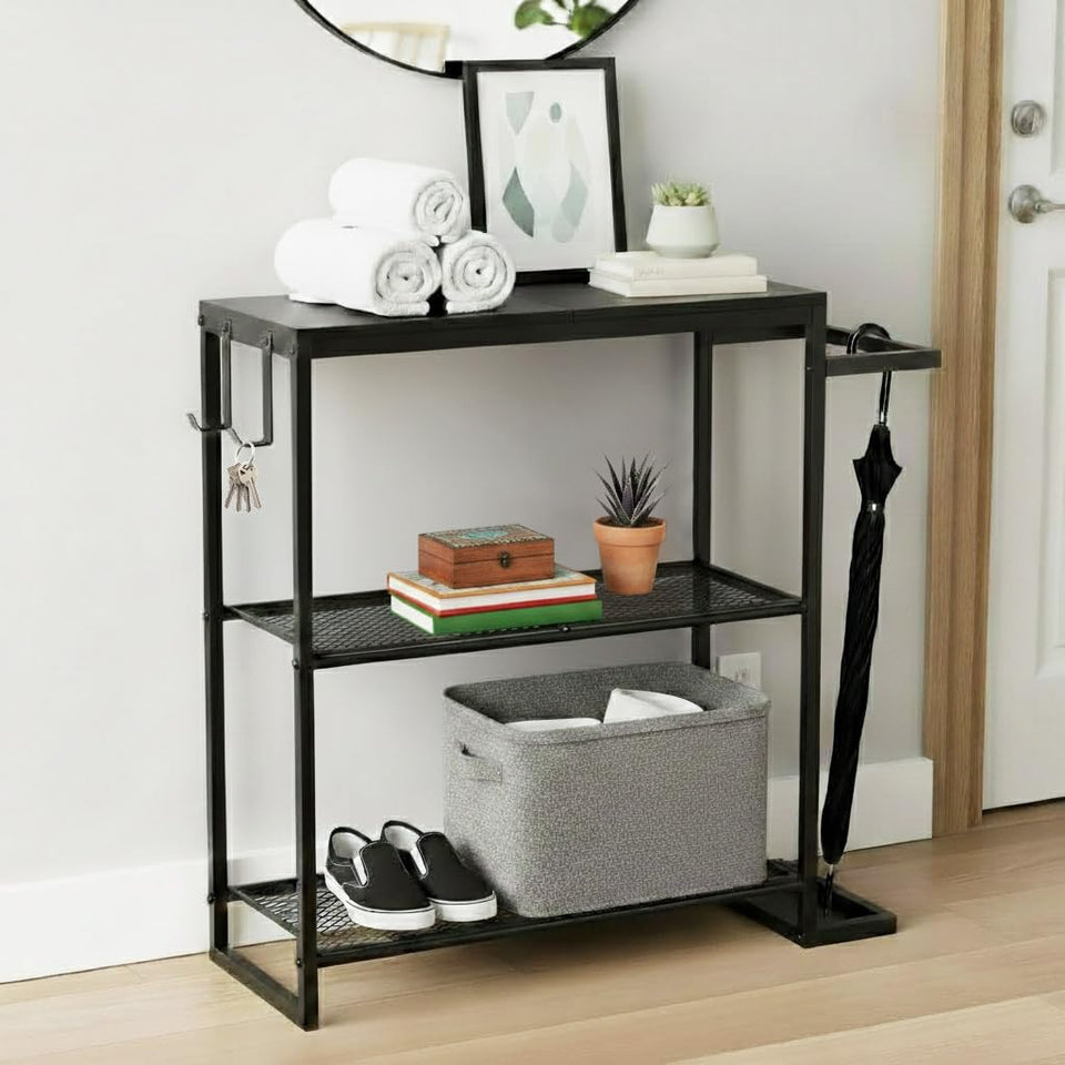 SayBond Creations narrow console table with umbrella holder for organized entryway.