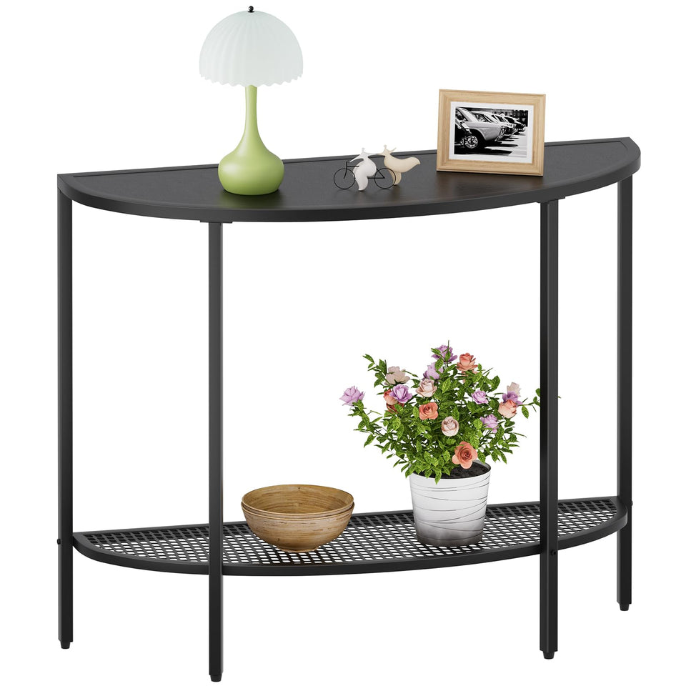 SAYGOER black half-moon console table side view showing slim profile