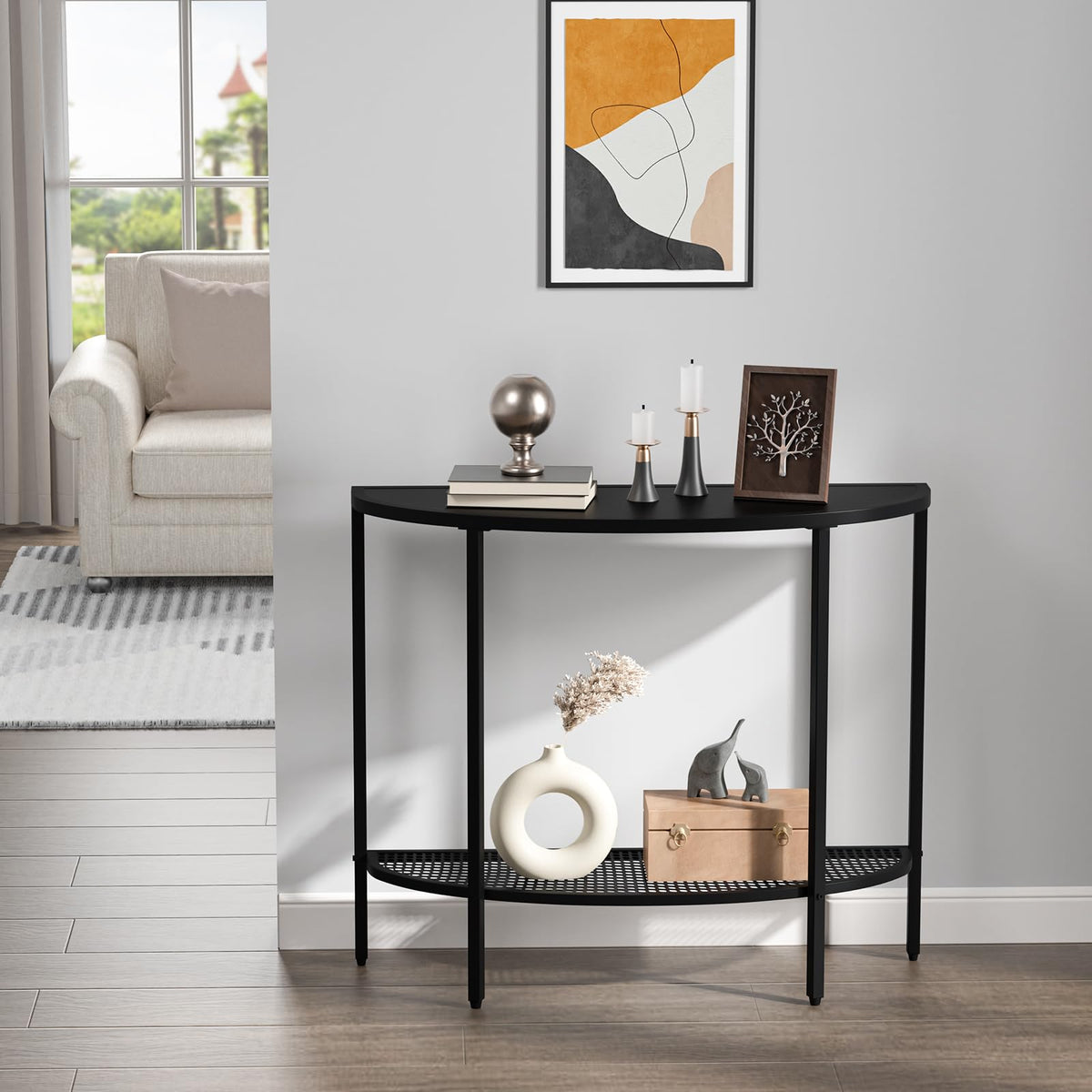 SAYGOER compact sofa table in a living room arrangement