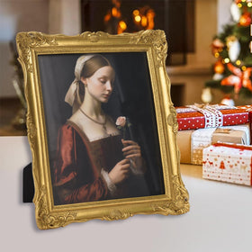 Saysmile antique frame close-up shows embossed floral details and bronze finish.