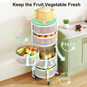 SAYZH 5-tier rolling cart maximizes kitchen storage space.