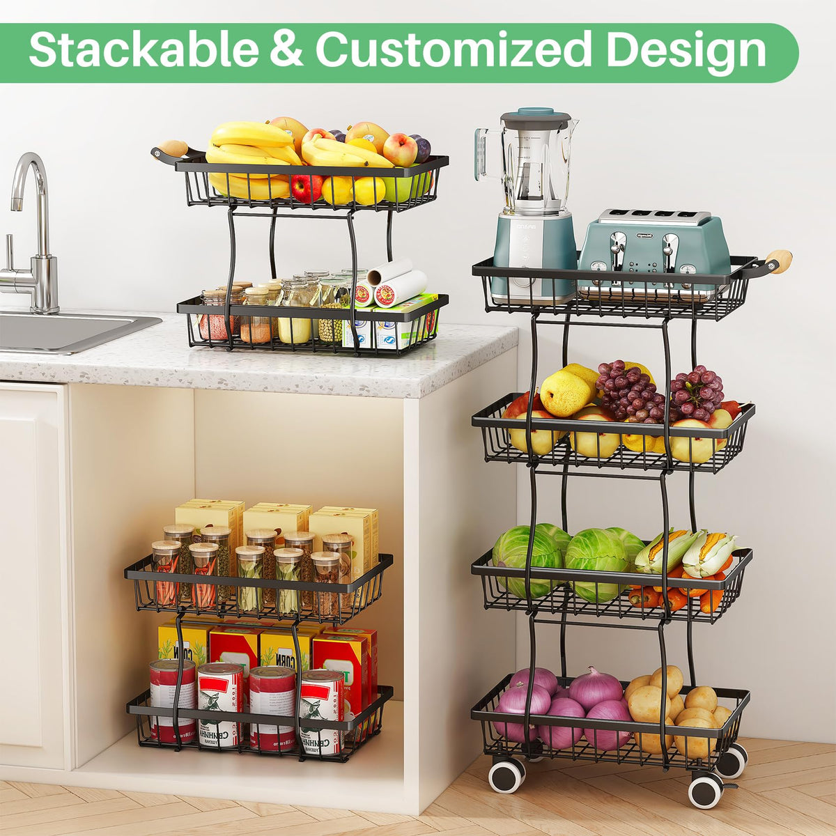 SAYZH multipurpose wire basket ideal for kitchen or pantry storage.