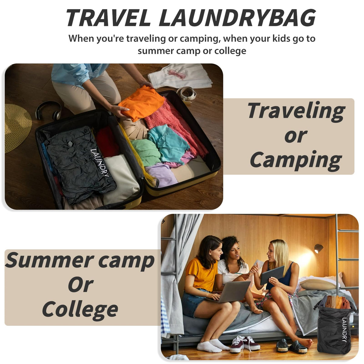 Scandihome travel laundry bag large capacity holds a week’s wardrobe for trips.
