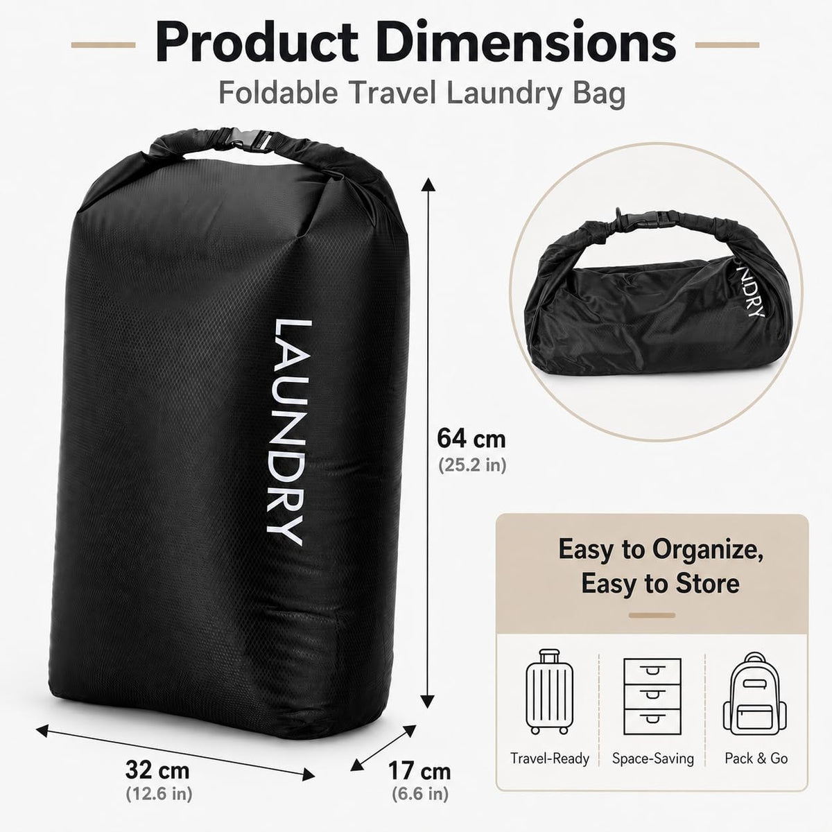 Scandihome travel laundry bag showing one-way valve for airtight seal and odor control.