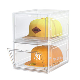 SCAVATA hat box with a stackable front door for organized display and dust-free storage.