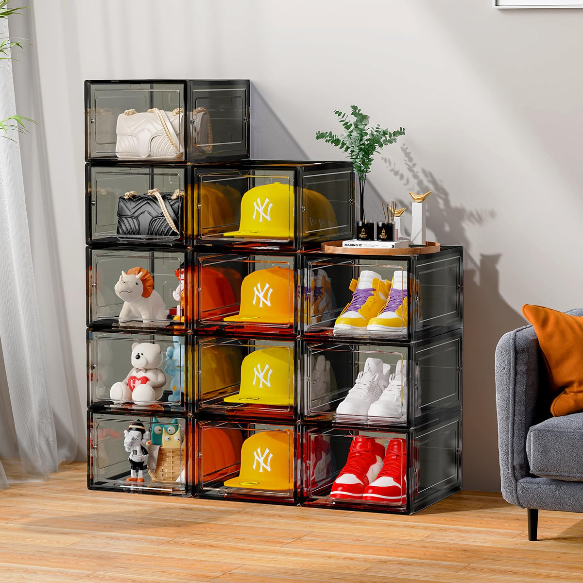 SCAVATA hat organizer box two-pack set for home use