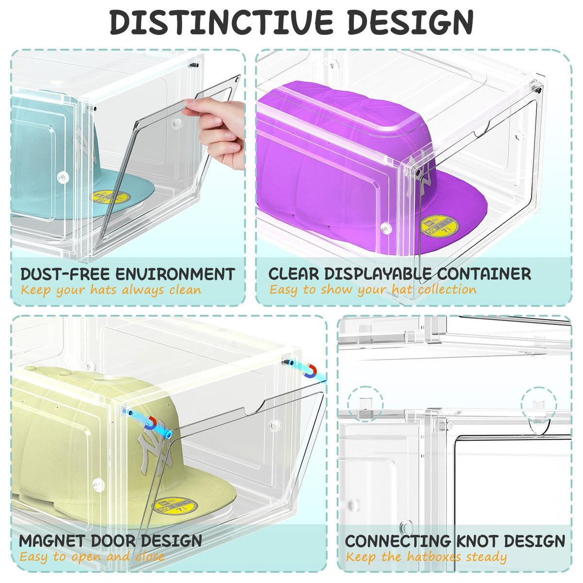 SCAVATA stackable hat box assembly supports tidy closet organization.