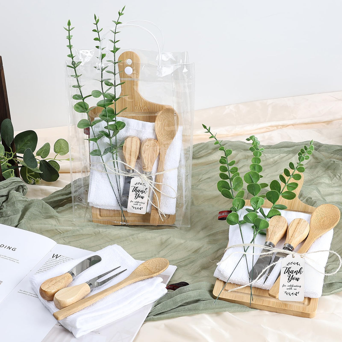 Scawim artificial eucalyptus leaves to elevate gift packaging and decor.