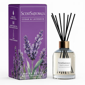 ScentSationals Cedar & Lavender diffuser bottle releasing a calm, lasting scent.