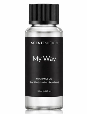 SCENTEMOTION My Way diffuser oil bottle closeup highlighting premium packaging and inviting aroma.