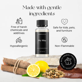 SCENTEMOTION My Way diffuser oil heart notes of sandalwood, cedarwood, cinnamon create a warm, comforting atmosphere.