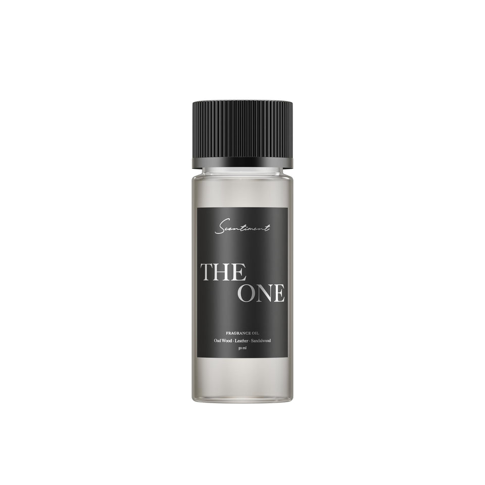 Scentiment The One diffuser oil bottle with cardamom, leather and lemon for luxurious ambiance.