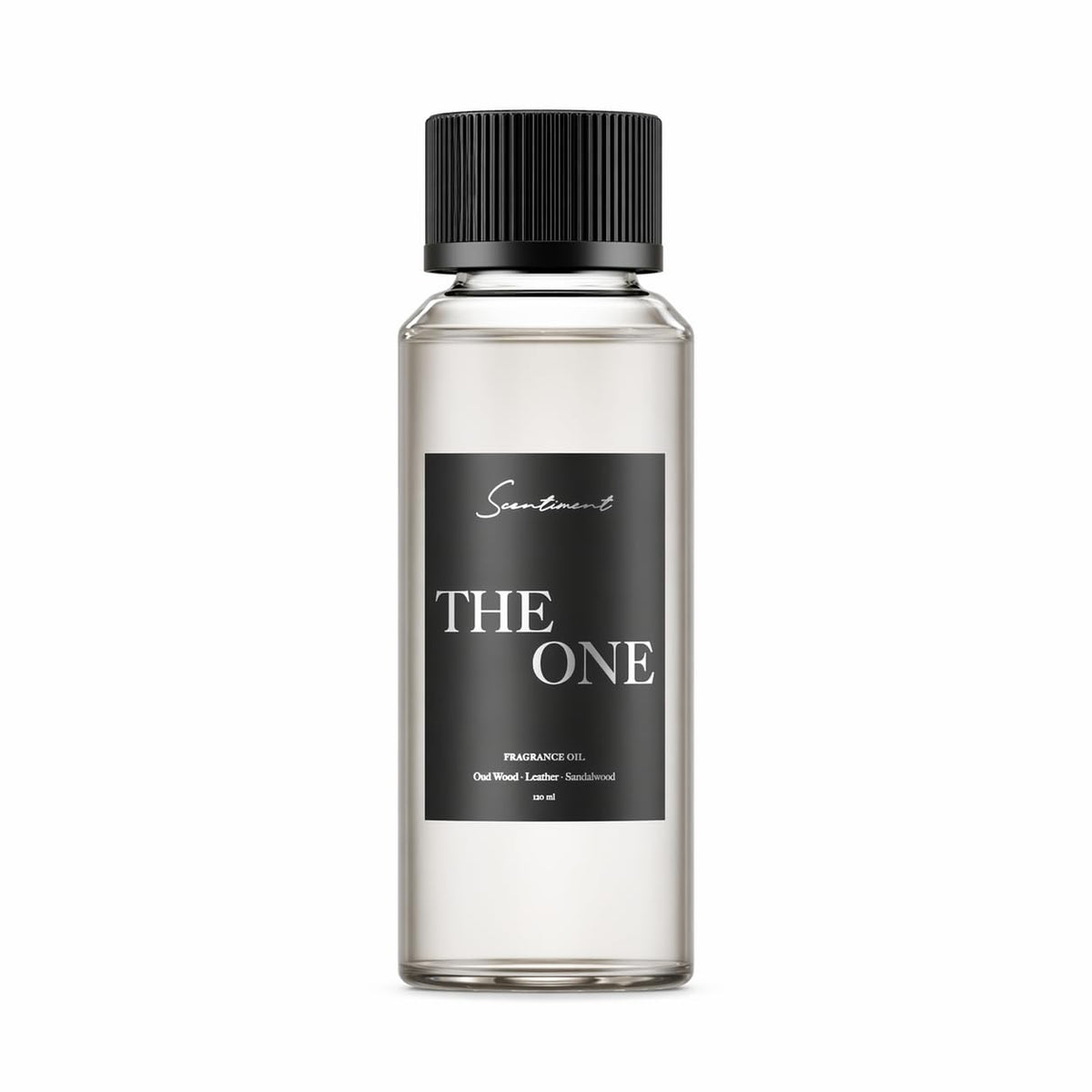 Scentiment The One diffuser oil bottle close-up shows premium blend for luxurious spaces.