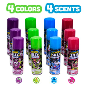 Scentos Scented Silly Streamers blue cans provide easy spray-on color and scent
