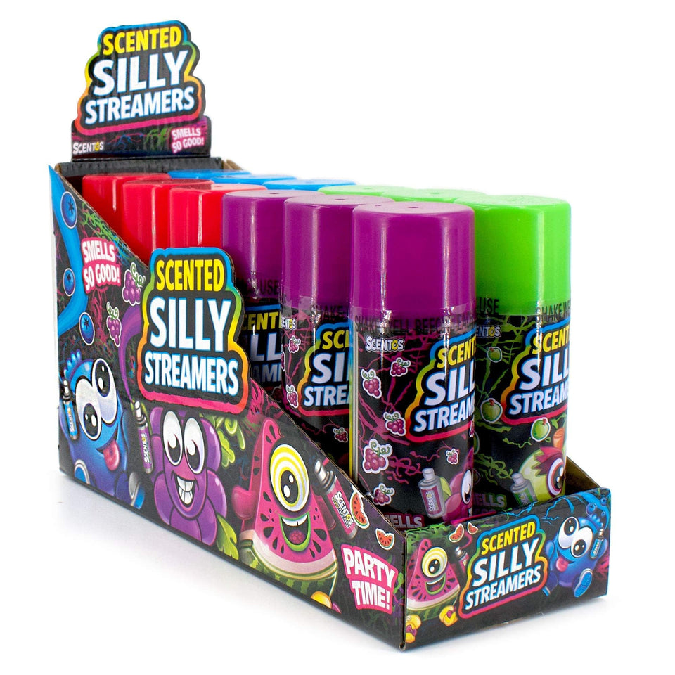 Scentos Scented Silly Streamers red cans add vibrant decor and aroma for a party