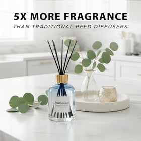 Eucalyptus-sea salt diffuser bottle with gold cap enhances modern decor