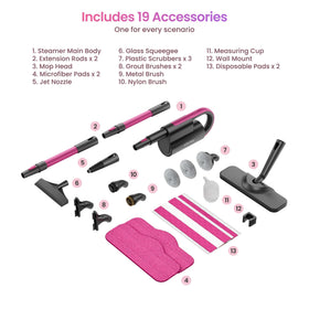 Schenley 19-in-1 steam mop with versatile accessories for cleaning tasks.