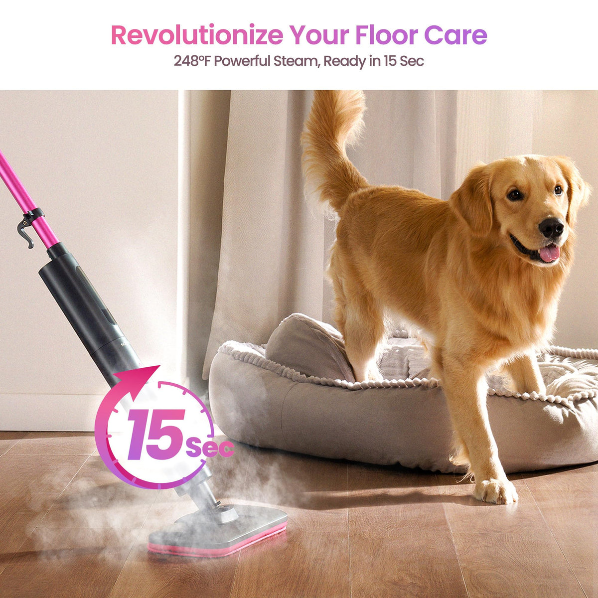 Schenley Steam Mop weighs about 3 pounds for easy maneuverability.