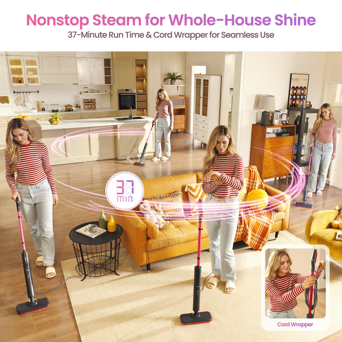 Carpet glider enables quick refreshes on low-pile carpets.